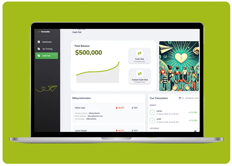A screenshot of Revestify dashboard